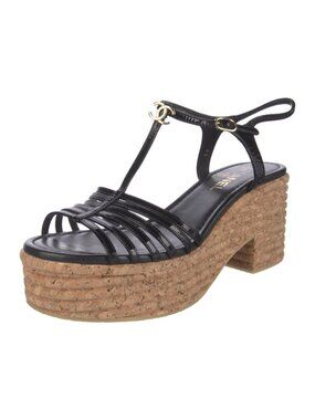 Chanel | CC Logo Patent Leather T-Strap Sandals